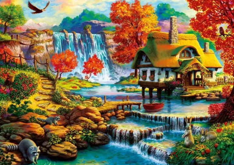 Bluebird Puzzle: Country House by the Water Fall (1000)