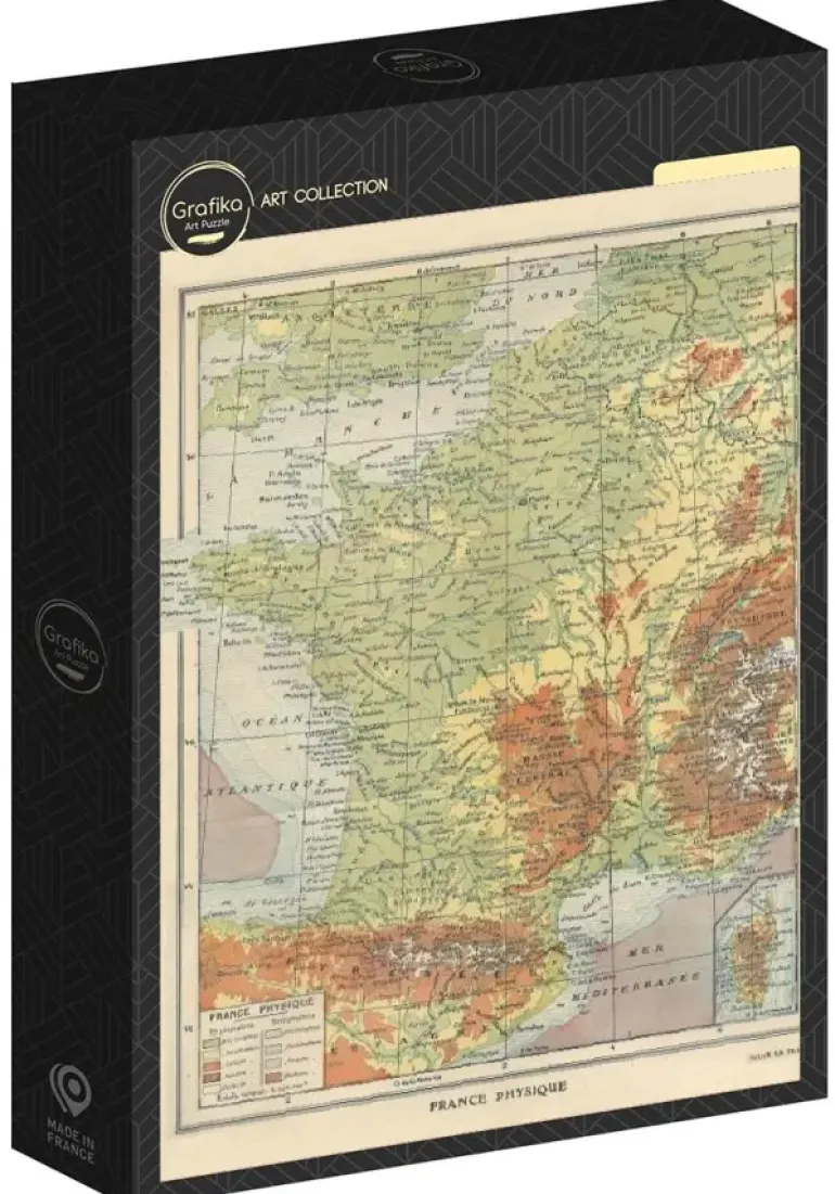 Grafika: Larousse - Map of Physical France, 1925 (1000)
