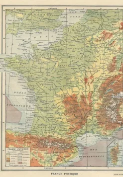 Grafika: Larousse - Map of Physical France, 1925 (1000)